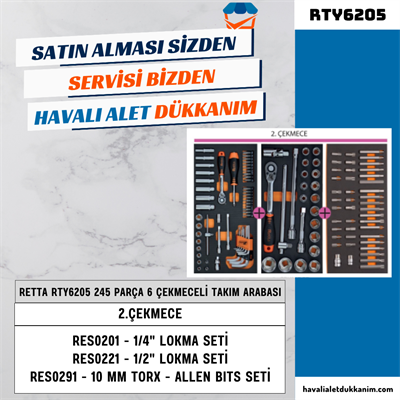 RETTA RTY6205 PROLINE 6 Çekmeceli 245 Parça Takım Arabası