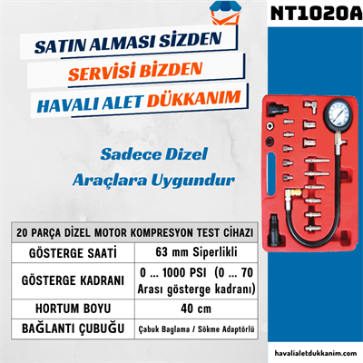 NT Tools NT1020A 20 Parça Dizel Motor Kompresyon Test Cihazı