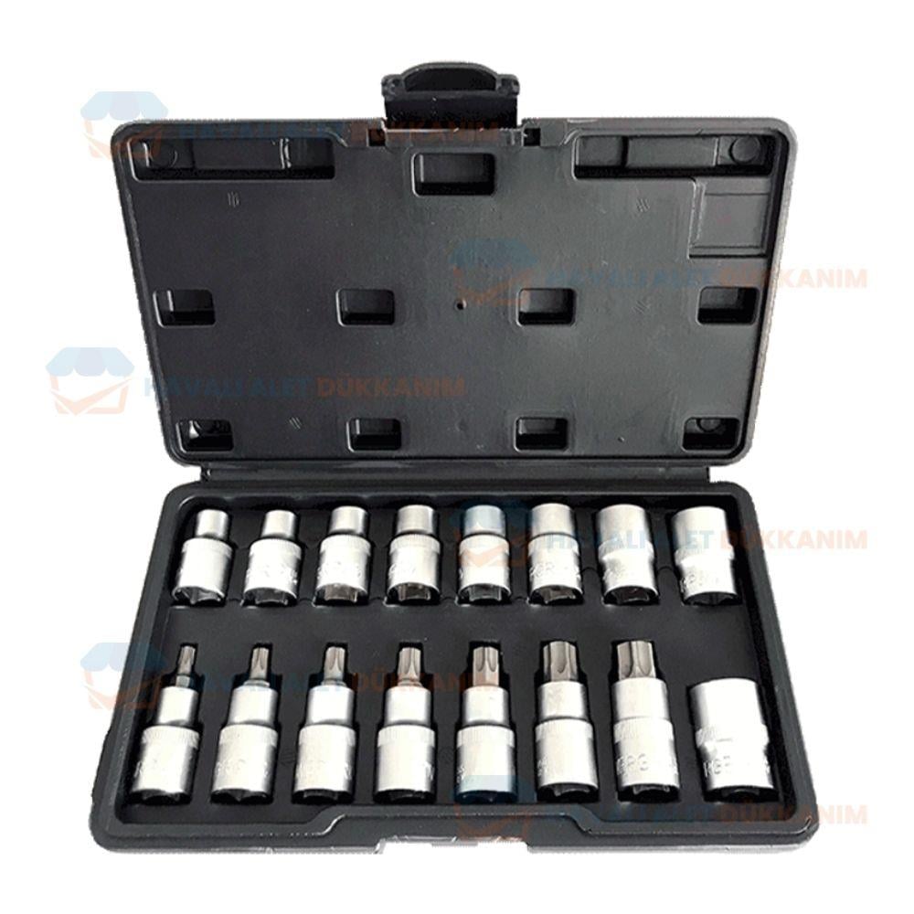 NT Tools NCSET83 CrV Torx ve E Tipi Torx Lokma Seti 16 Parça 1/2''