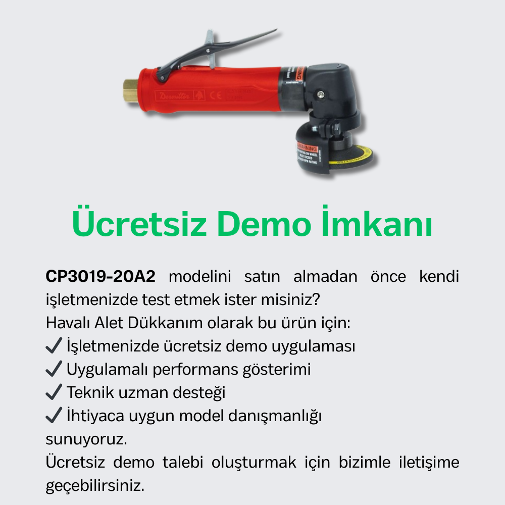 Chicago Pneumatic CP3019-20A2 Havalı Açılı Kalıpçı Taşlama Makinesi 50 mm