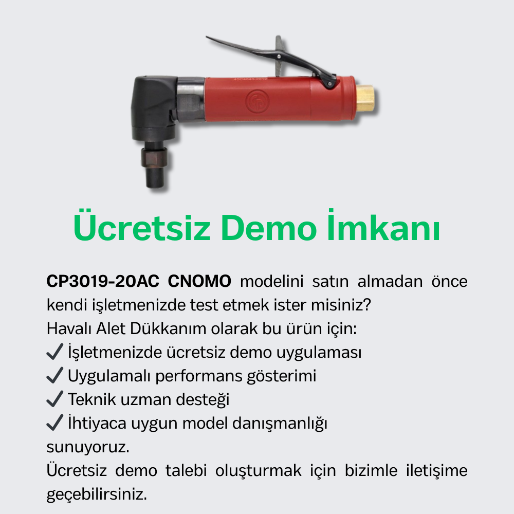 Chicago Pneumatic CP3019-20AC CNOMO Havalı Açılı Kalıpçı Taşlama Makinesi 1/4