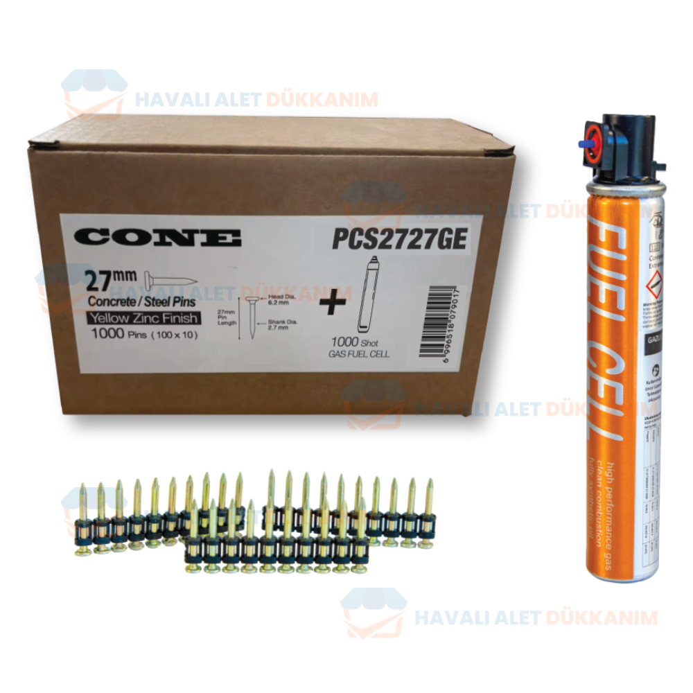 Çivi ve Zımba TeliCONE PCS2727GE Gazlı Tabanca Beton Çivisi 27 mm 1000 Adet + Gaz