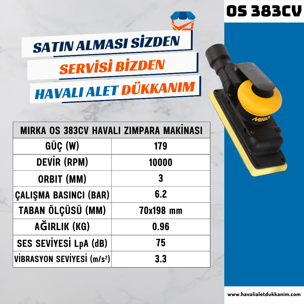 MIRKA OS 383CV Havalı Zımpara Makinesi 70x198 mm | Havalı Alet