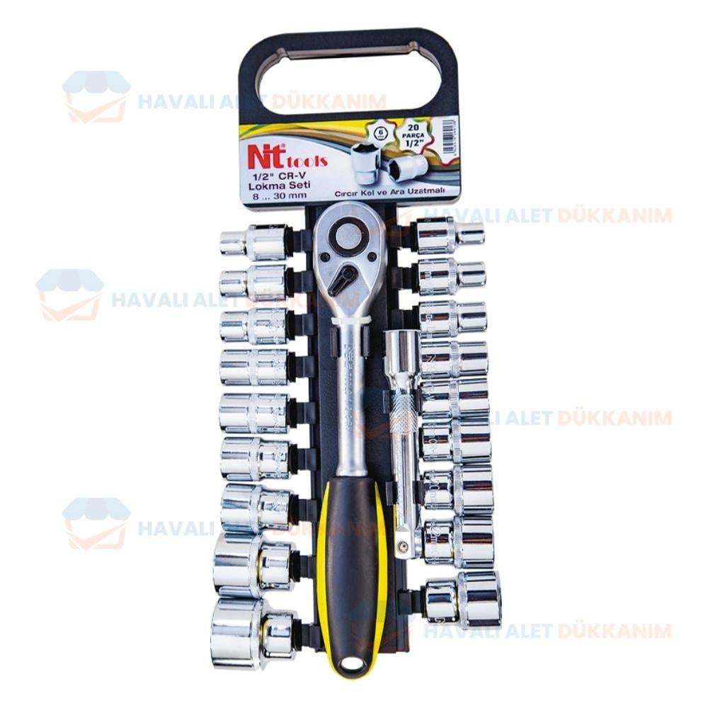 Lokma ve Bits UçNT Tools NCSET71 Altı Köşe CrV Lokma Seti 20 Parça 1/2''