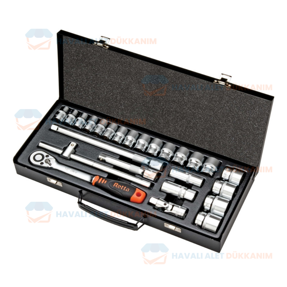 Lokma ve Bits UçRETTA RLT2502 1/2” 25 Parça 6 Köşe Lokma Takımı