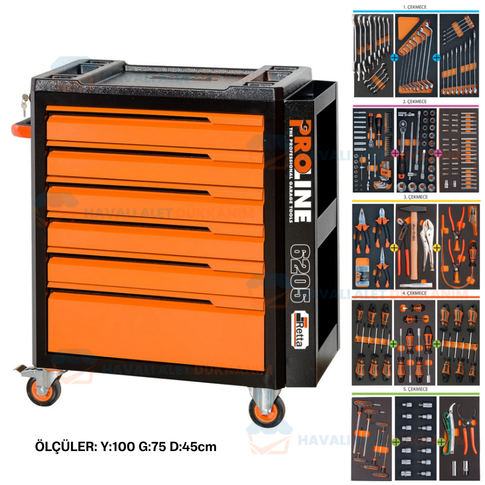 Takım ArabasıRETTA RTY6205 PROLINE 6 Çekmeceli 245 Parça Takım Arabası