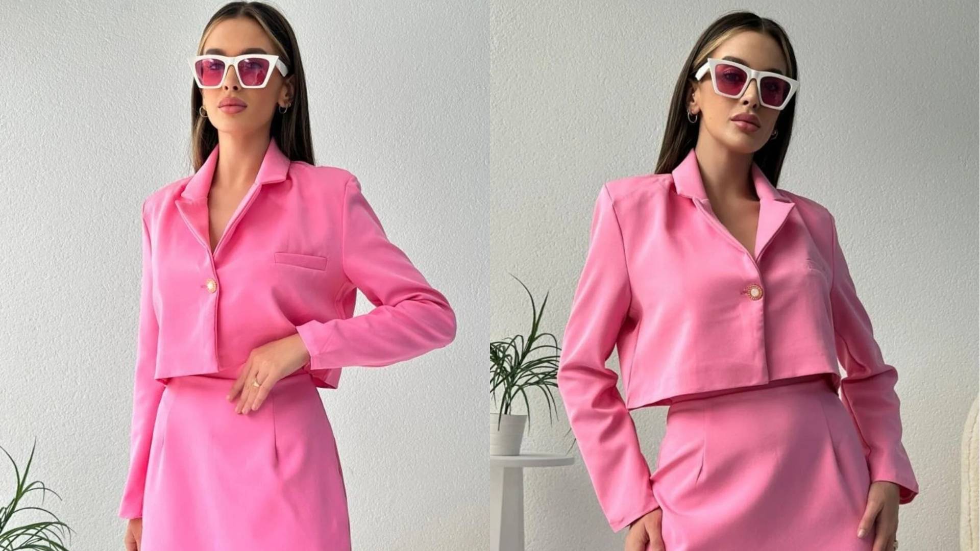Crop Ceket Etek Takım