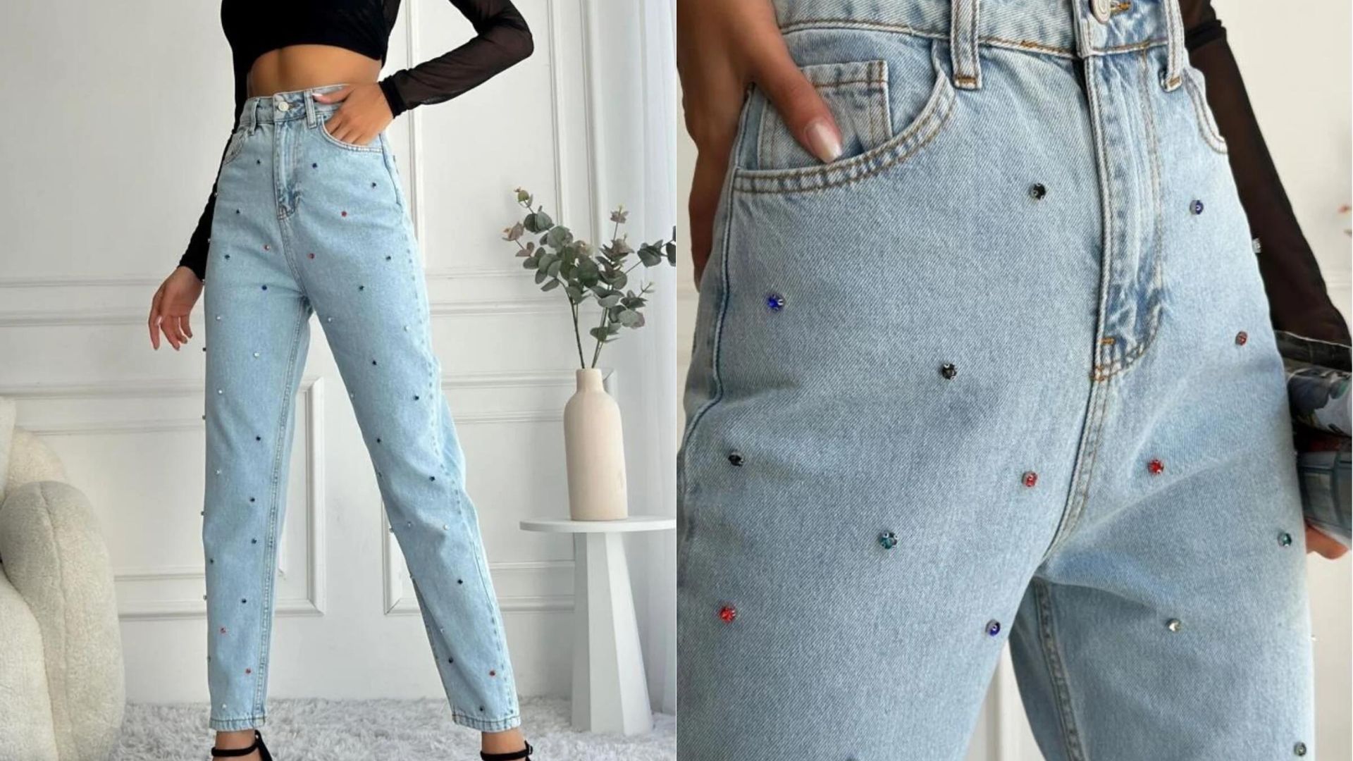 kadın taşlı jean
