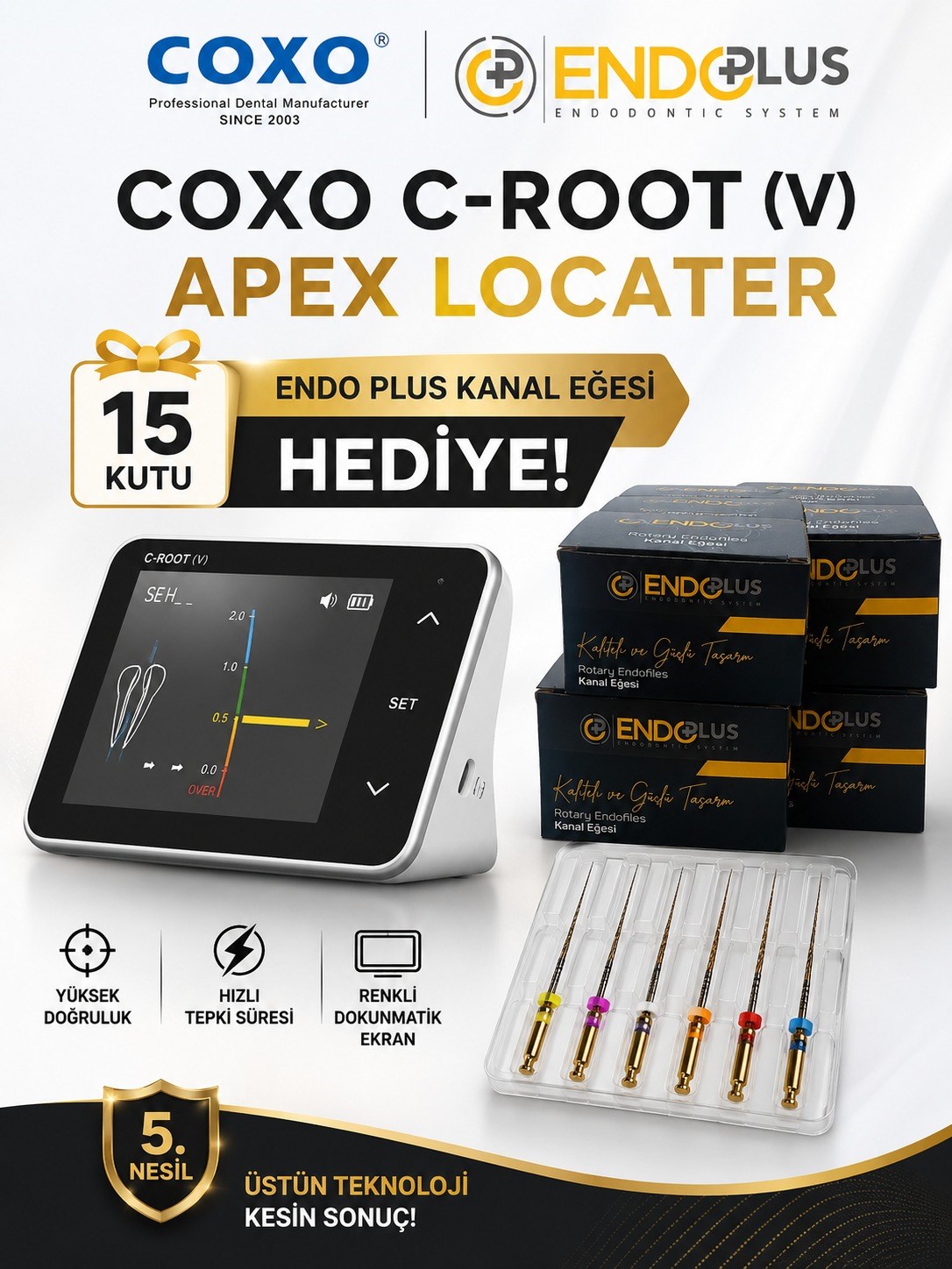 COXO C-ROOT (V) Apex Locator + 15 Kutu Endo Plus Kanal Eğesi Hediye
