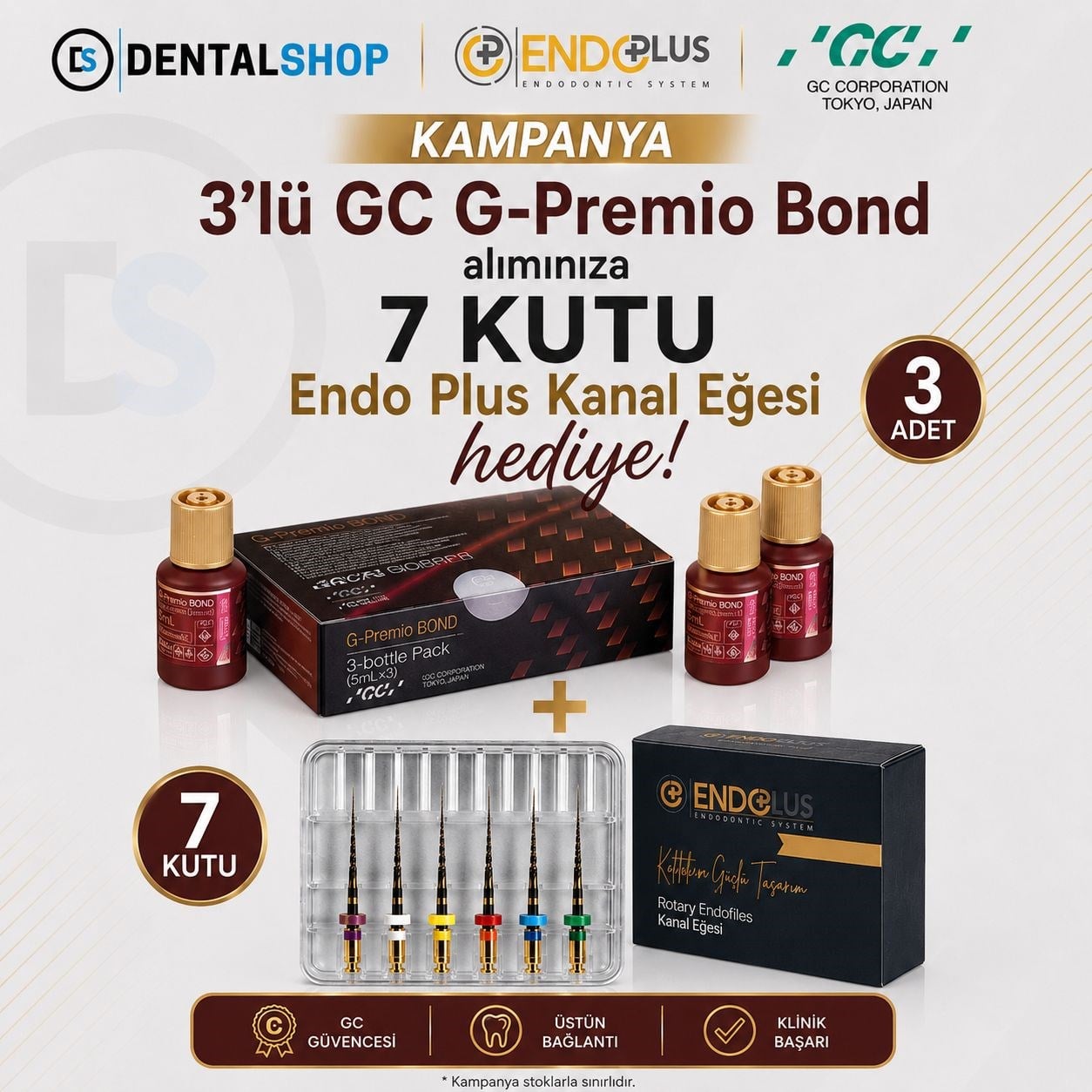 GC G-Premio Bond 3'lü Set + 7 Kutu Endo Plus Kanal Eğesi Kampanyası