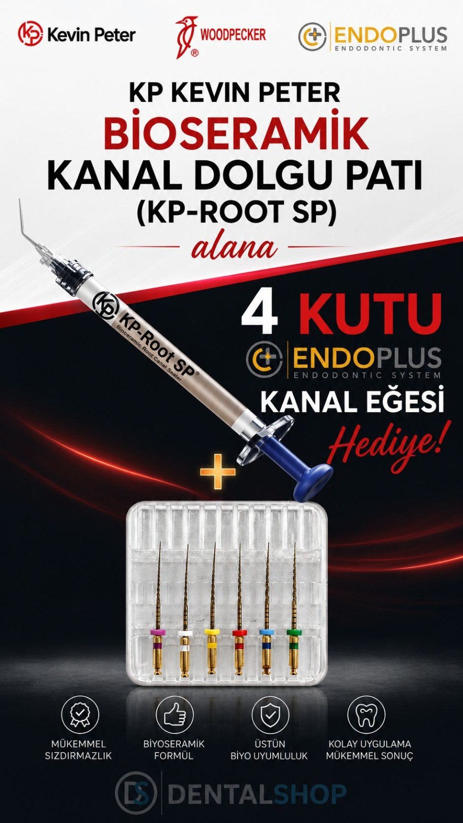 KP Kevin Peter KP-Root SP Biyoseramik Kanal Dolgu Patı + 4 Kutu Endo Plus Kanal Eğesi Hediye
