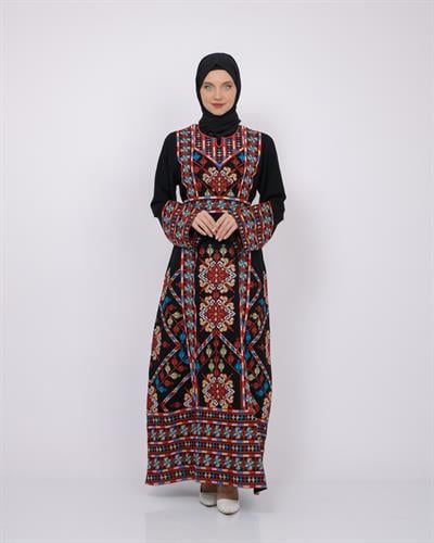 Traditional Palestinian Rose Double-sided Embroidered Long Womens Dress