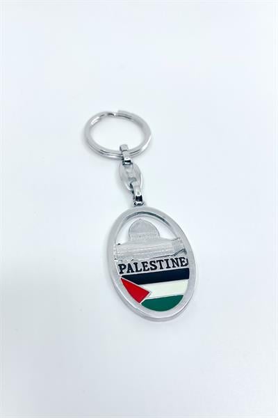 Unisex Silver-Plated Keyring with Palestinian Flag and Dome of the Rock Symbol