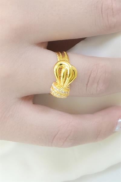 Davina 14 Ayar 3 Sıra Kurdele Toka Detaylı Altın Yüzük Sarı