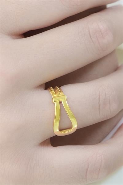 Doleres 14 Ayar 3 Sıra Toka Detaylı Altın Yüzük Sarı