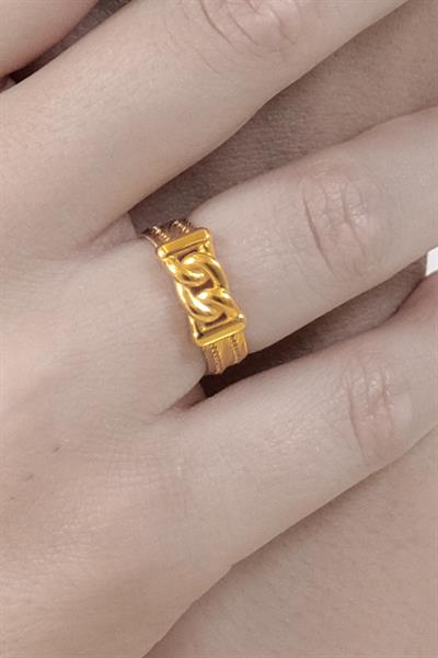 Jade 14 Ayar 3 Sıra Zincir Detaylı Altın Yüzük Sarı