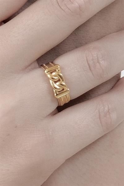 Jade 14 Ayar 3 Sıra Zincir Detaylı Altın Yüzük Yeşil