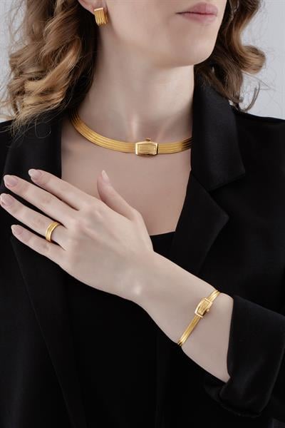 Klasik 3 Sıra Bilezik 5 Sıra Gerdanlık Yüzük Küpe Trabzon Hasır Set