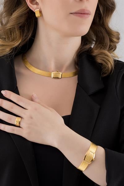 Klasik 7 Sıra Bilezik 5 Sıra Gerdanlık Yüzük Küpe Trabzon Hasır Set