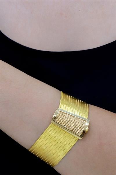 Ursula 13 Sıra Toka Detaylı Hasır Altın Bilezik Sarı