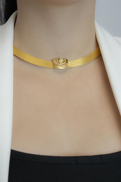Zargold 5 Sıra Toka Detaylı Hasır Altın Kolye Sarı