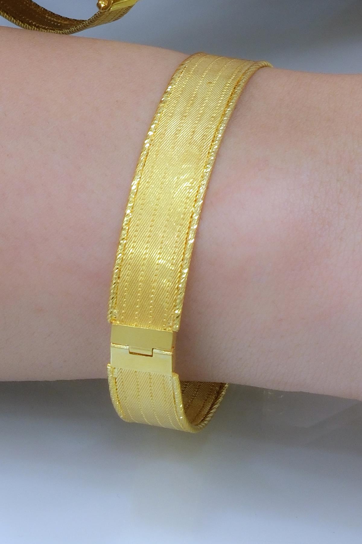 Odesa 14 Ayar Hasır Altın Kelepçe Bilezik