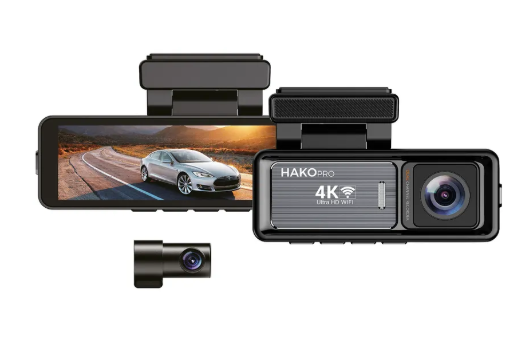 HAKO PRO 4K UHD Geniş Ekran Araç Kamerası - Çift Kamera, WiFi, Gece Görüşü, Arka Kamera Dahil