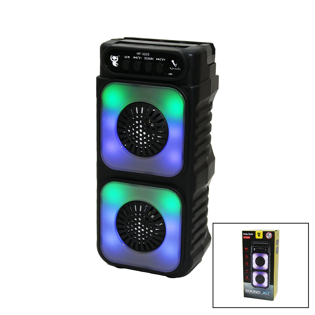 HF-3225 RGB Işıklı Taşınabilir Bluetooth Hoparlör | 3x2 İnç Çift Woofer, USB/TF Destekli
