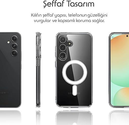 Rongep Samsung Galaxy S24 FE için Şeffaf Kılıf Magsafe Aksesuarları ile Uyumlu Arkası Sert PC Köşeleri TPU Darbe Emici Silikon Sararmaya Dayanıklı Kalın Koruyucu Güçlü Manyetikli Hybrid Kılıf