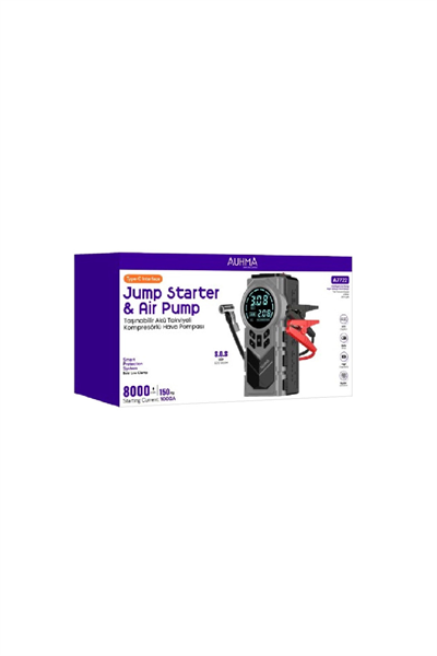 AUHMA Jump Starter & Air Pump Taşınabilir Akü Takviyeli Kompresörlü Hava Pompası – 8000 mAh | 150 PSI | Type-C Girişli Powerbank