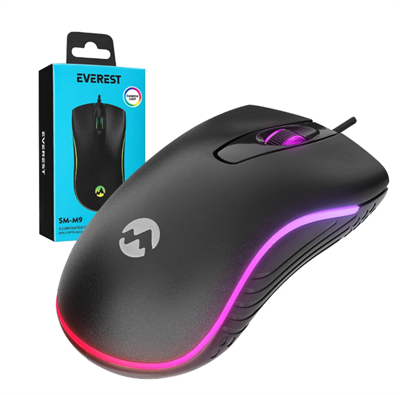 Kaufhier Everest Sm-M9 1000 Dpı USB Rgb Rainbow Ledli Siyah 3D Optik LED Mouse (4607)