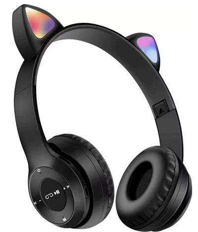 teknosepetim P47M Kedili Katlanabilir Kulak Üstü Kablosuz Bluetooth 5.0 Kulaklık Ledli Çocuk Kulaklık P47M Mor