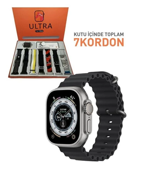 7in1 Smart Watch Ultra 7 Kordonlu Siyah Akıllı Saat