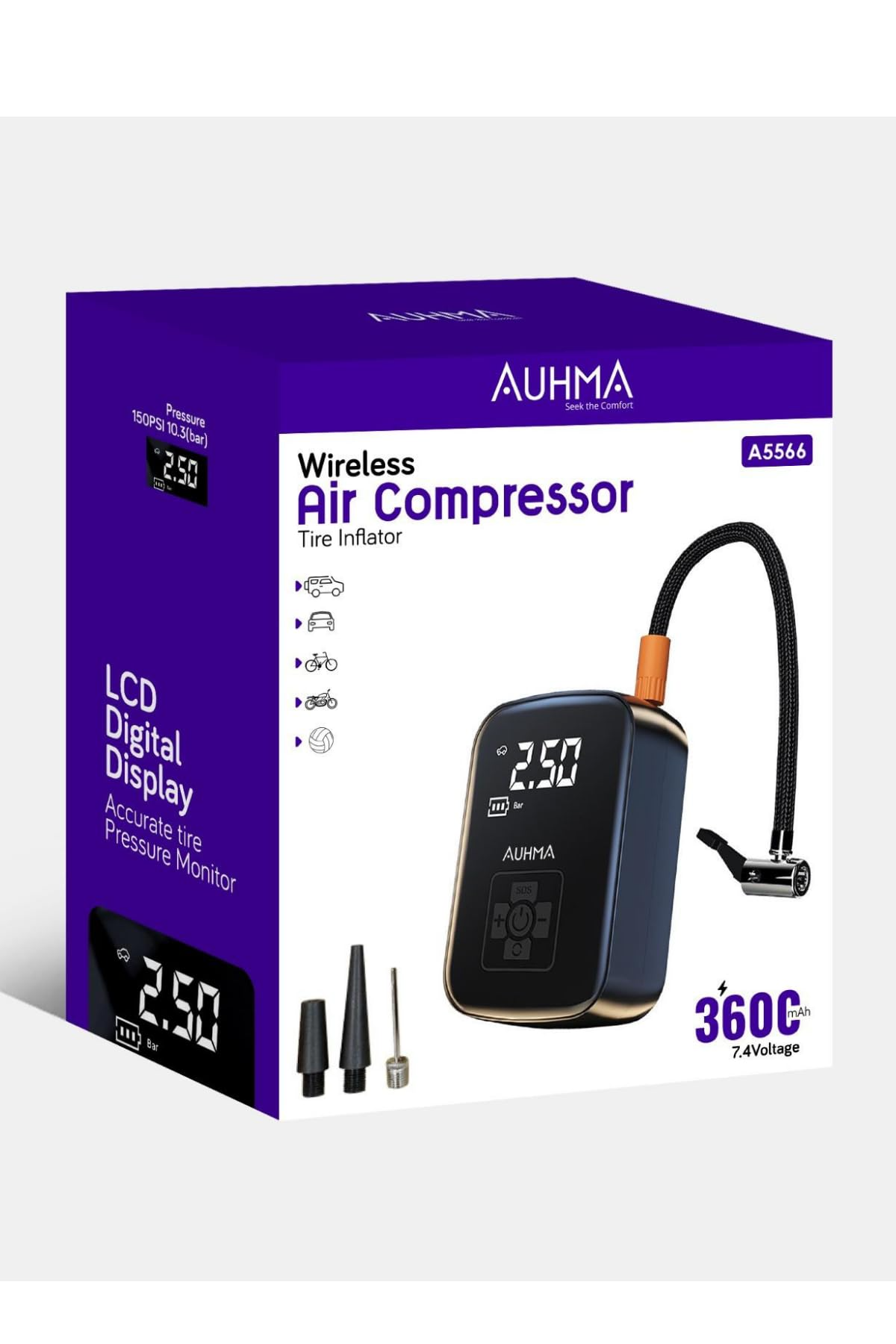 AUHMA A5566 Kablosuz Dijital Hava Kompresörü | 150 PSI | Type-C Şarjlı Pompa