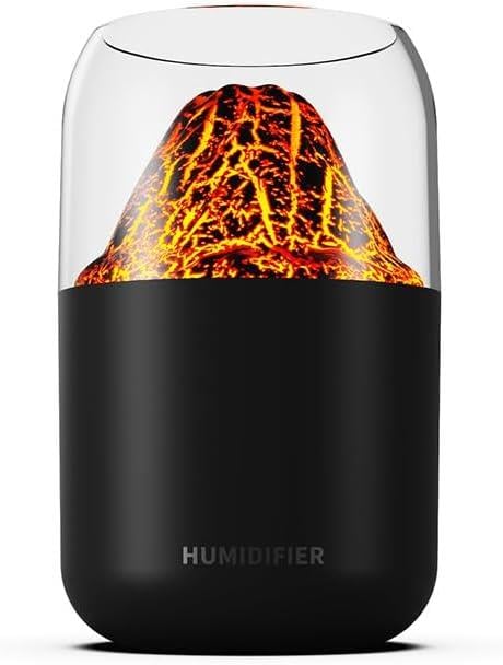 Hava Nemlendirici Buhar Makinası H2O Humidifer Volkanik Görünümlü RGB Işıklı Aroma Difüzörü (Siyah)