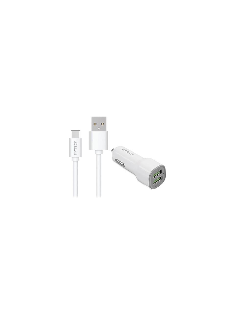 Hytech HY-X46 3.4A Hızlı Şarj Type-C Kablolu 2 USB Beyaz Araç Şarj Cihazı