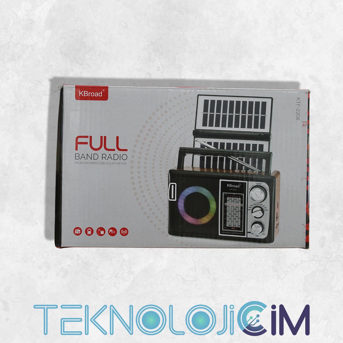 KBroad KTF-2208 Solar Enerjili RGB Işıklı Full Band Radyo | USB/TF Kart Destekli 3.5W Taşınabilir Radyo