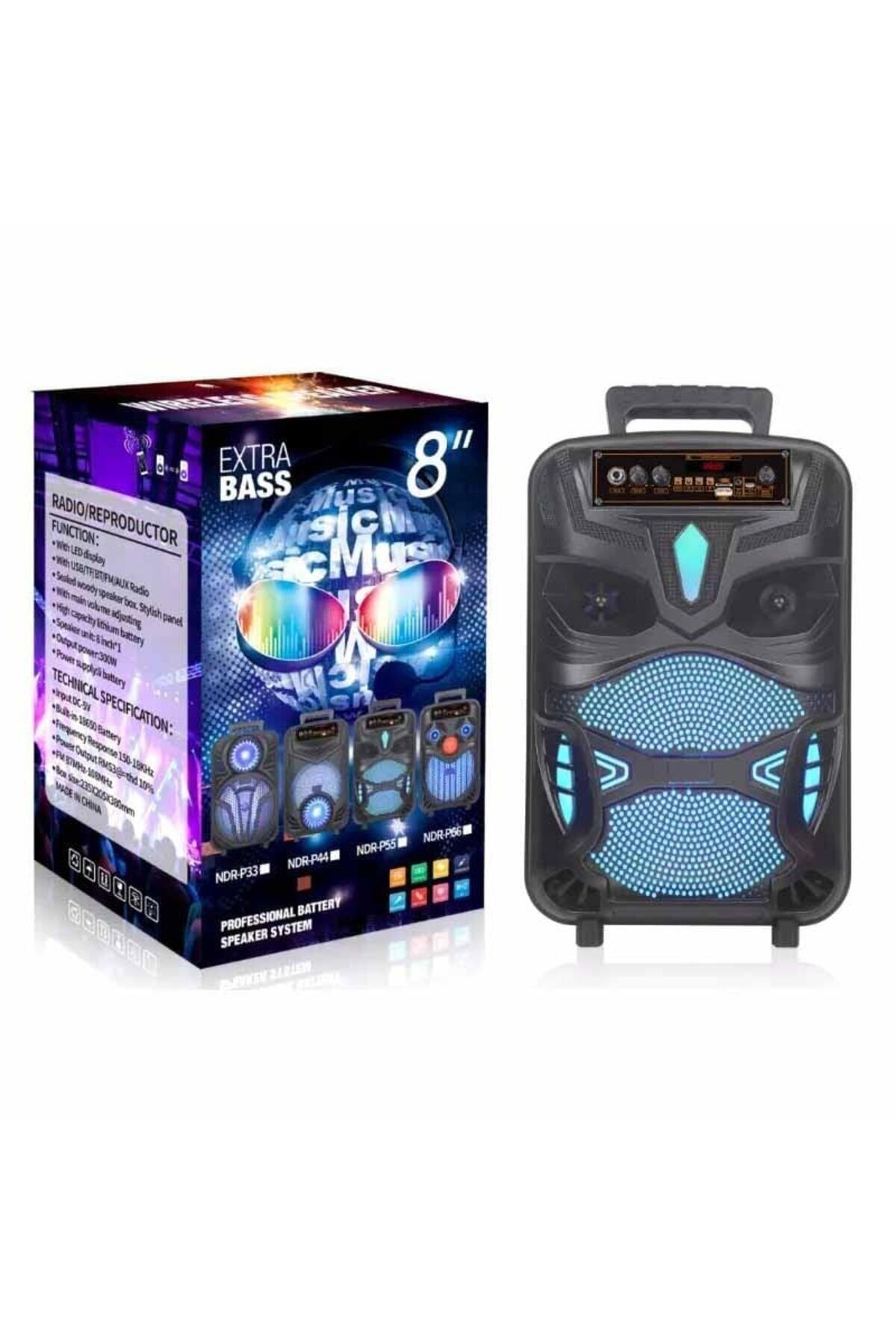 NDR Serisi 8'' Taşınabilir Bluetooth Hoparlör (P44 / P55 / P66) – LED Işıklı, Mikrofon Girişli, USB/TF/FM Destekli