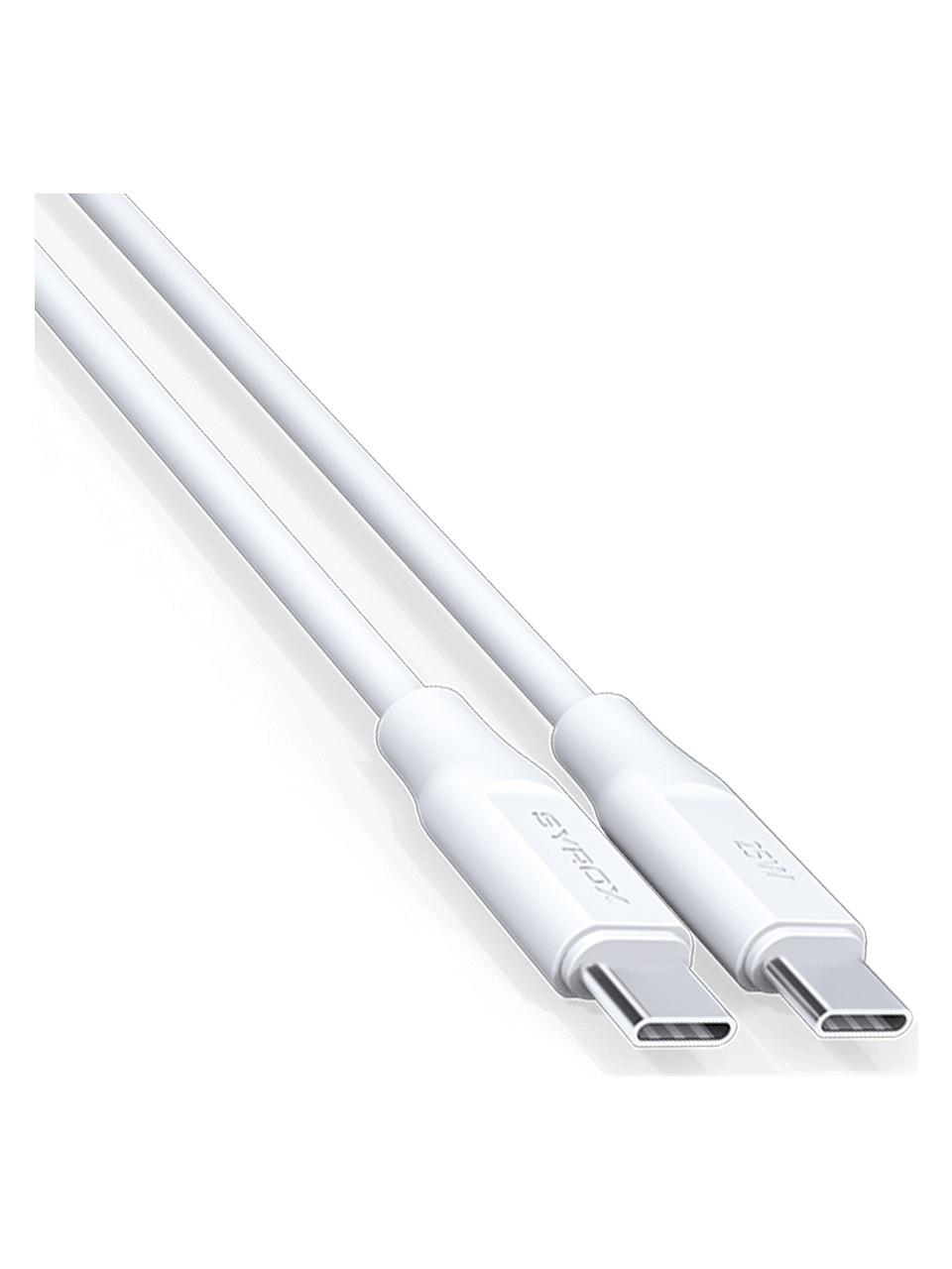 Syrox PD25TK Type-C To Type-C Pd 25W Hızlı Data/şarj Kablosu 1mt Beyaz (Her İki Ucu da Type-C Dir)