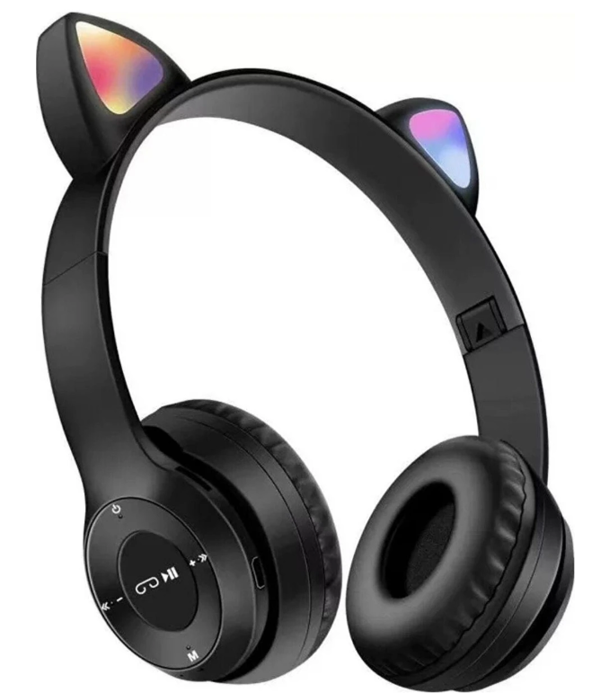 teknosepetim P47M Kedili Katlanabilir Kulak Üstü Kablosuz Bluetooth 5.0 Kulaklık Ledli Çocuk Kulaklık P47M Mor