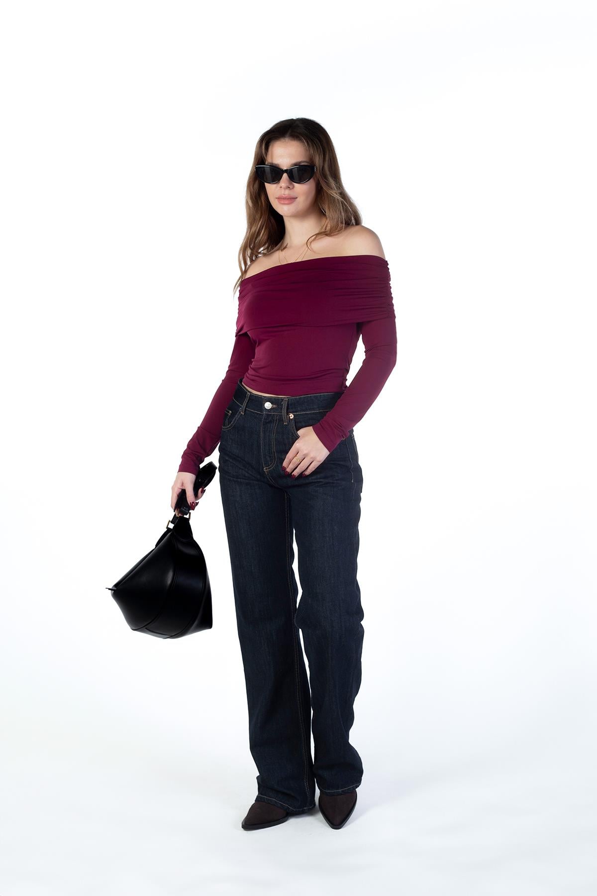 BORDO AMY AÇIK OMUZLU BODY