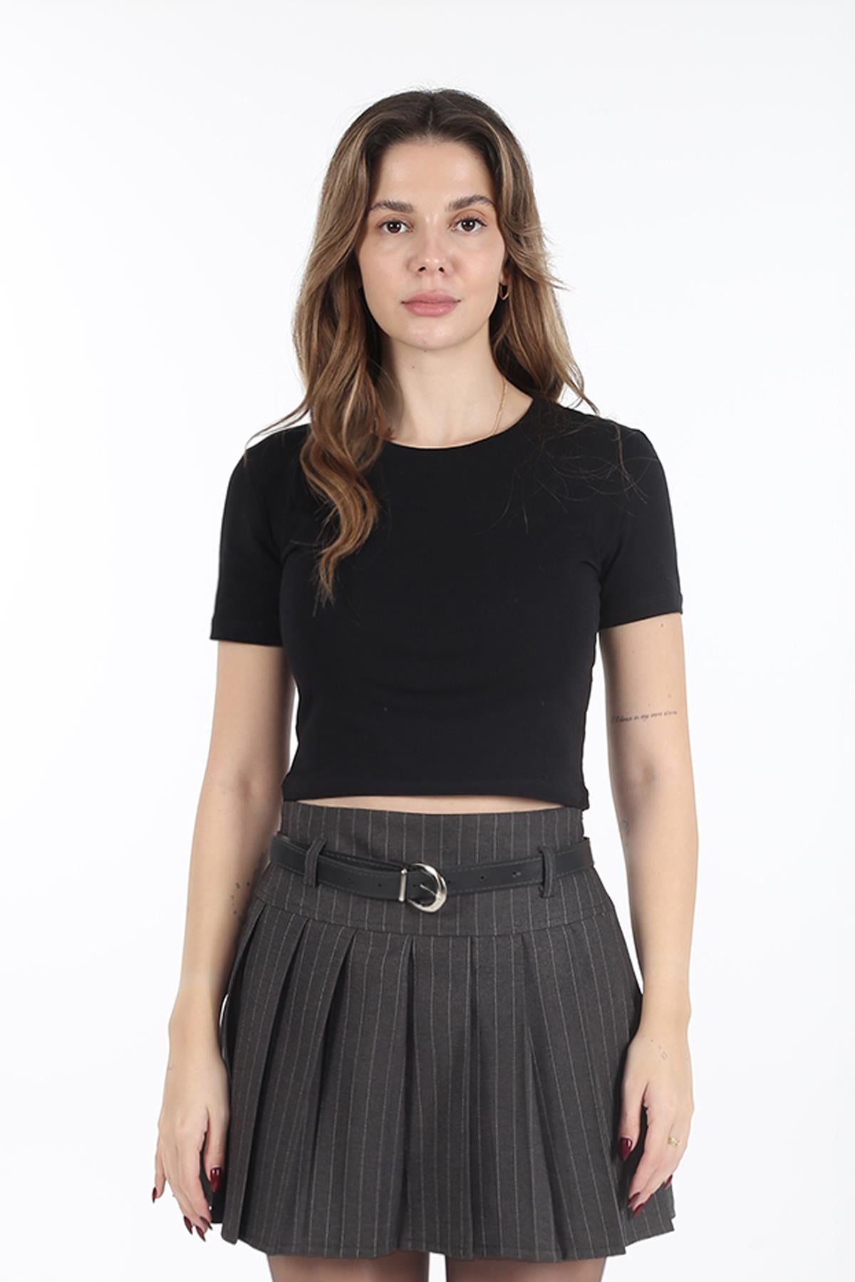 PAMUKLU CROP TSHIRT SİYAH
