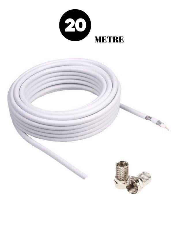 20 Metre 80 Telli Rg6 Hazır Uydu Anten Kablosu F Konnektörlü 10 yıl garantili