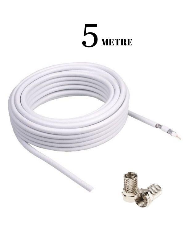 5 Metre 80 Telli Rg6 Hazır Uydu Anten Kablosu F Konnektörlü 10 yıl garantili
