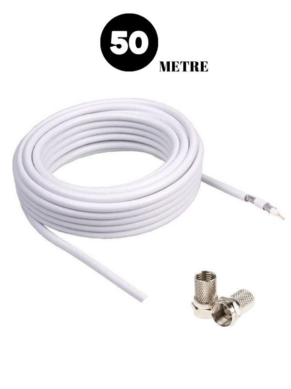 50 Metre 80 Telli Rg6 Hazır Uydu Anten Kablosu F Konnektörlü 10 yıl garantili