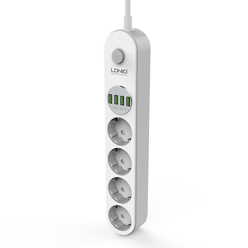 LDNİO SE4432 Anahtarlı 4 USB'li 4'lü Priz 2 Metre Akım Korumalı Priz