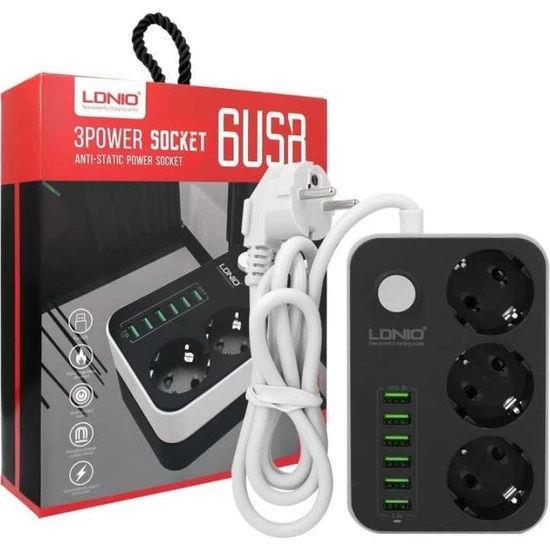  Ldnio SE3631 6xUsb Çıkışlı 3'lü Akım Korumalı Priz 2 Metre Siyah