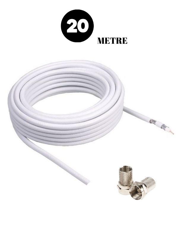 20 Metre 80 Telli Rg6 Hazır Uydu Anten Kablosu F Konnektörlü 10 yıl garantili