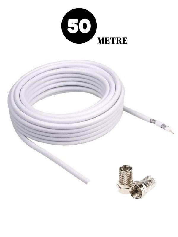 50 Metre 80 Telli Rg6 Hazır Uydu Anten Kablosu F Konnektörlü 10 yıl garantili