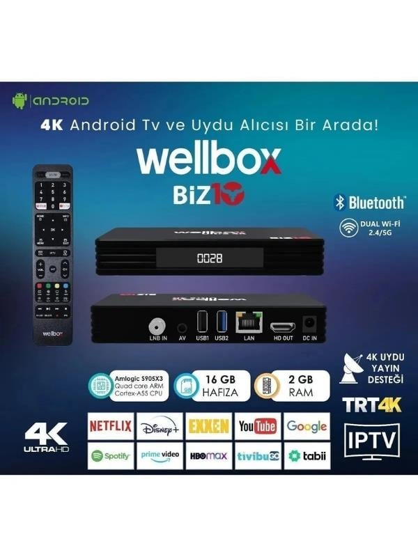 Wellbox Biz10 4k Android Tv Box Uydu Alıcısı Hem çanaklı Hem android